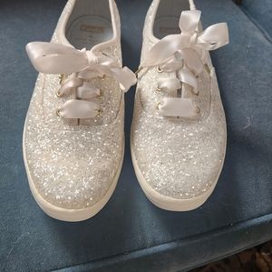 Women designer kate spade keds bridal glitter wedding shoes/sneakers size 6 1/2